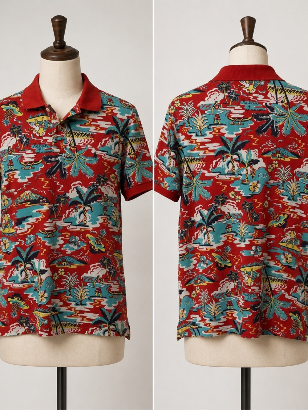 Ralph Lauren Hawaiian polo red tropical print men’s LARGE aloha
